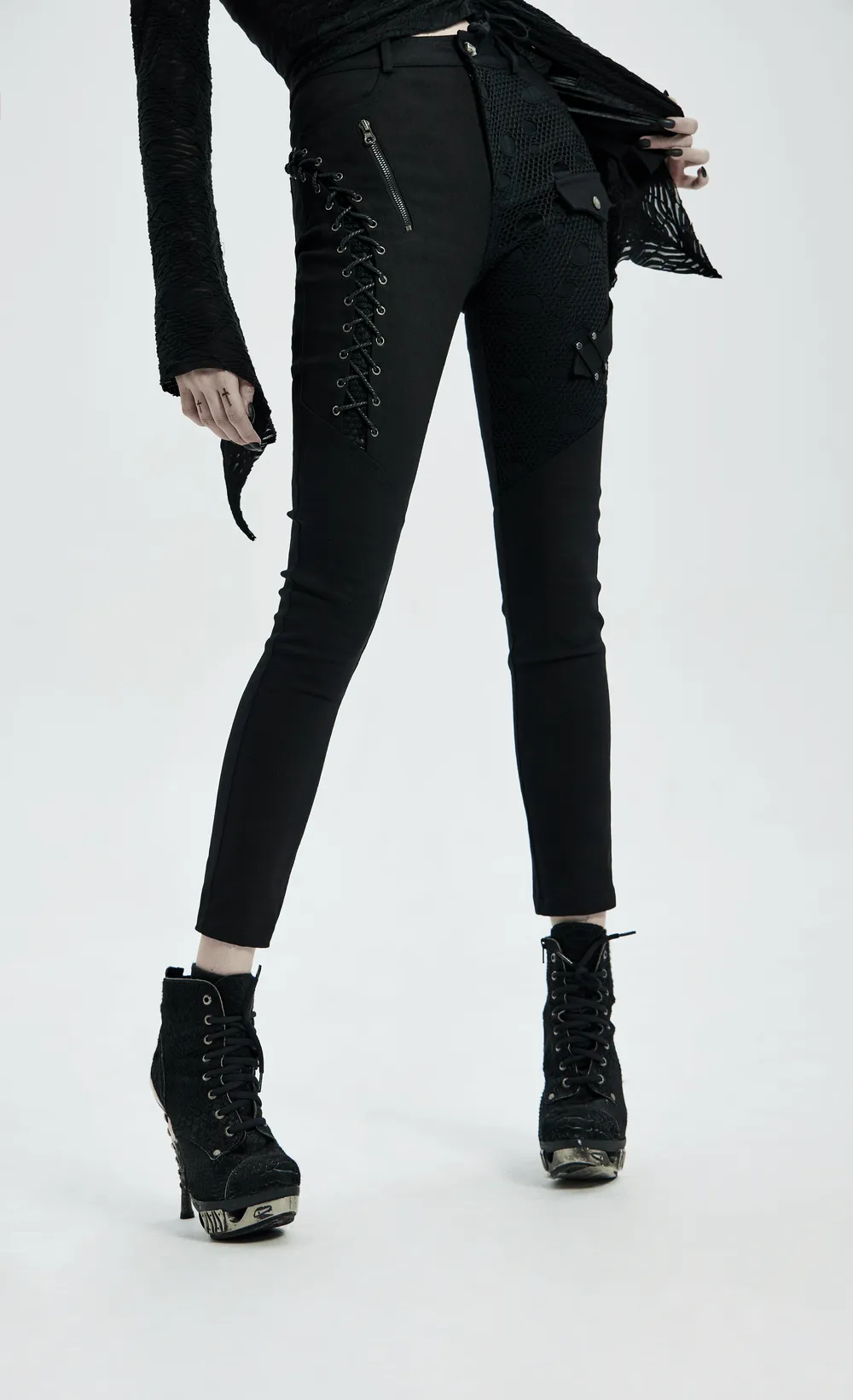Stylish Gothic Lace-Up Side Detail Skinny Pants