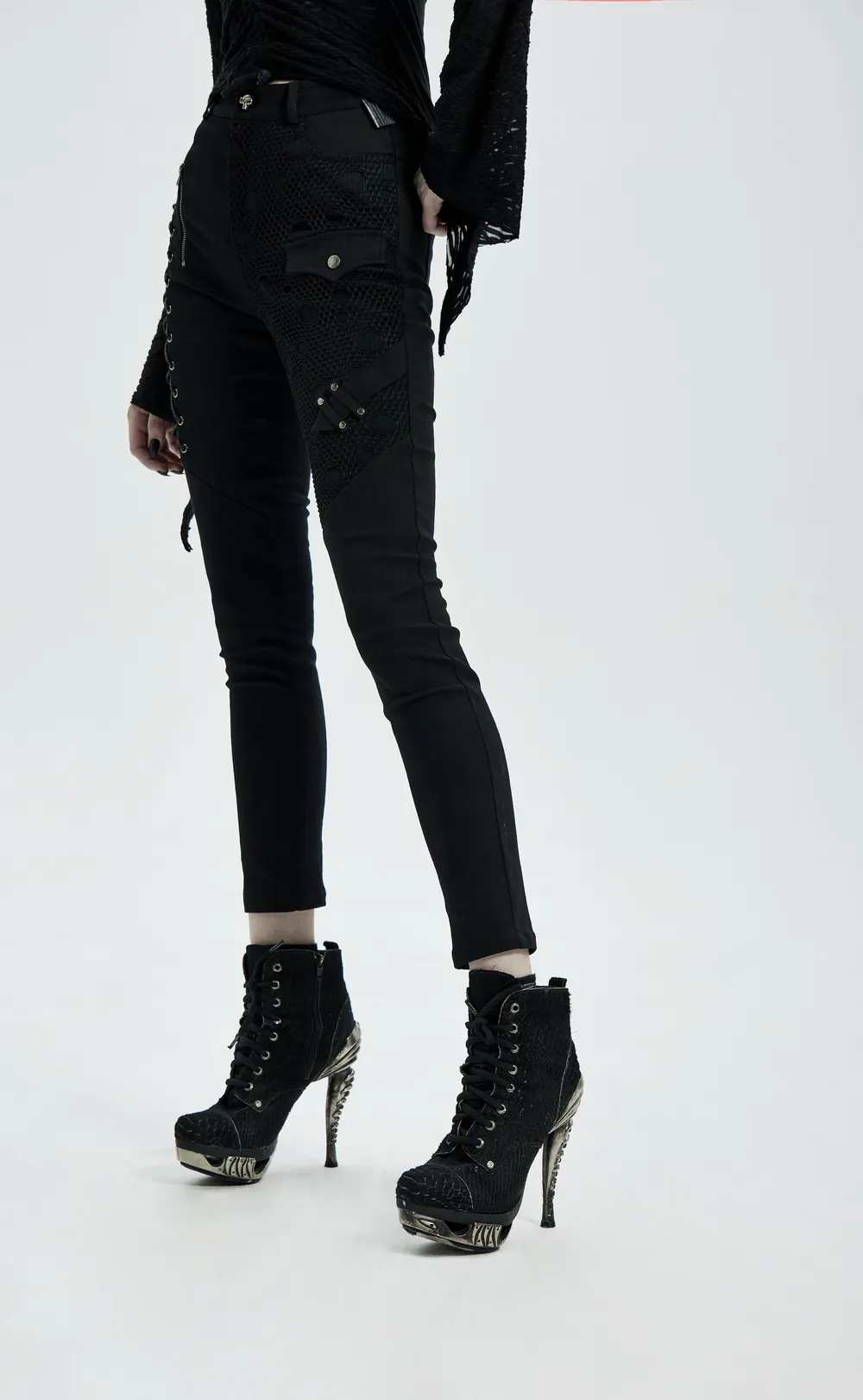 Stylish Gothic Lace-Up Side Detail Skinny Pants