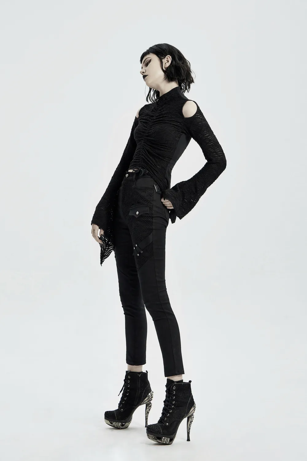 Stylish Gothic Lace-Up Side Detail Skinny Pants
