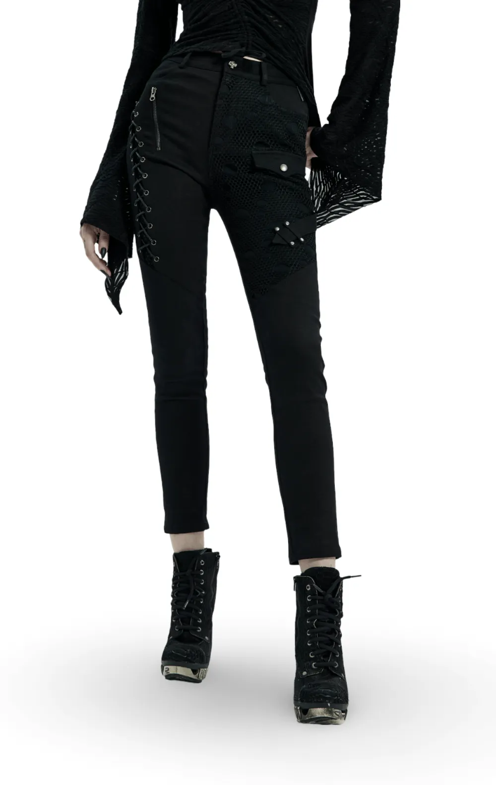 Stylish Gothic Lace-Up Side Detail Skinny Pants