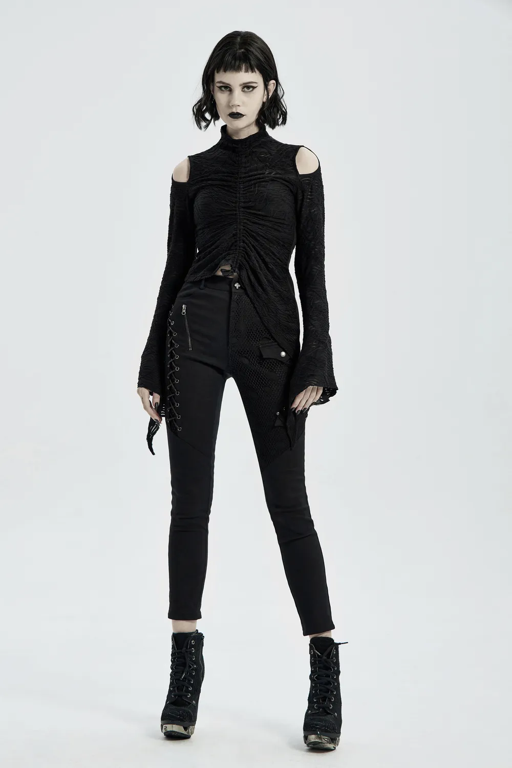 Stylish Gothic Lace-Up Side Detail Skinny Pants