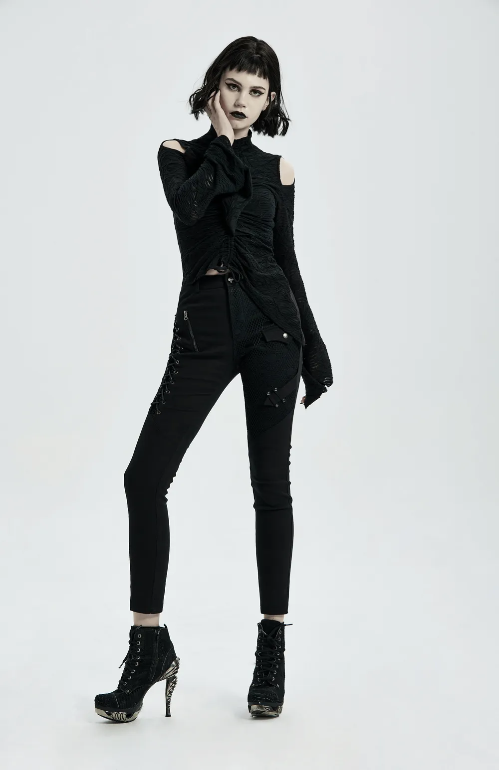 Stylish Gothic Lace-Up Side Detail Skinny Pants