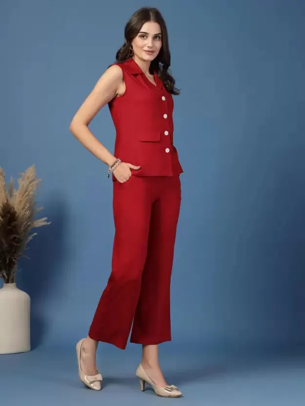 Stylish Red Sleeveless Co-ords