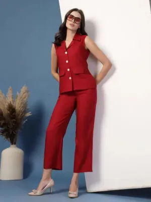 Stylish Red Sleeveless Co-ords