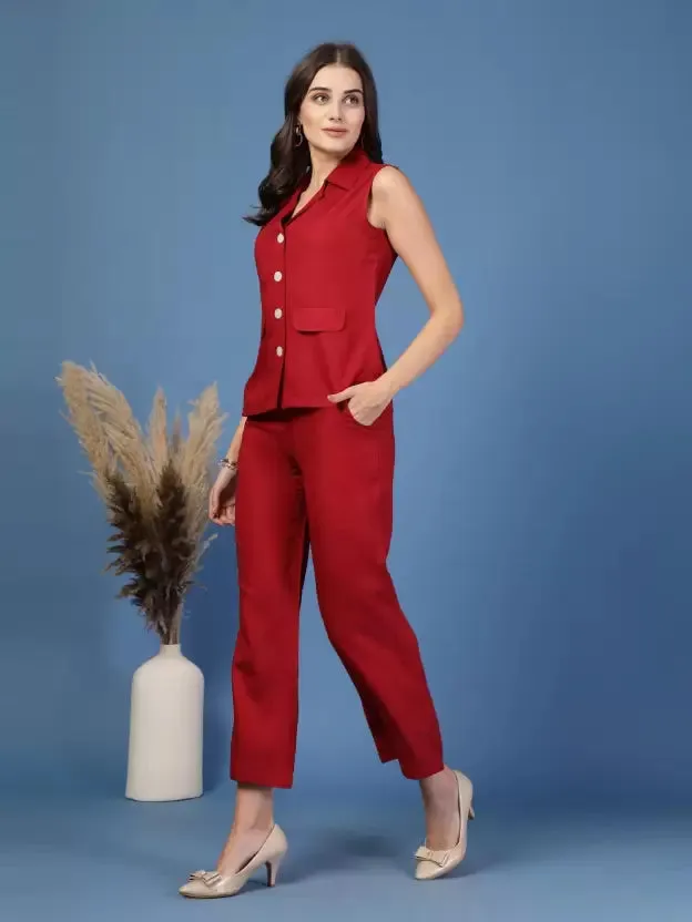 Stylish Red Sleeveless Co-ords
