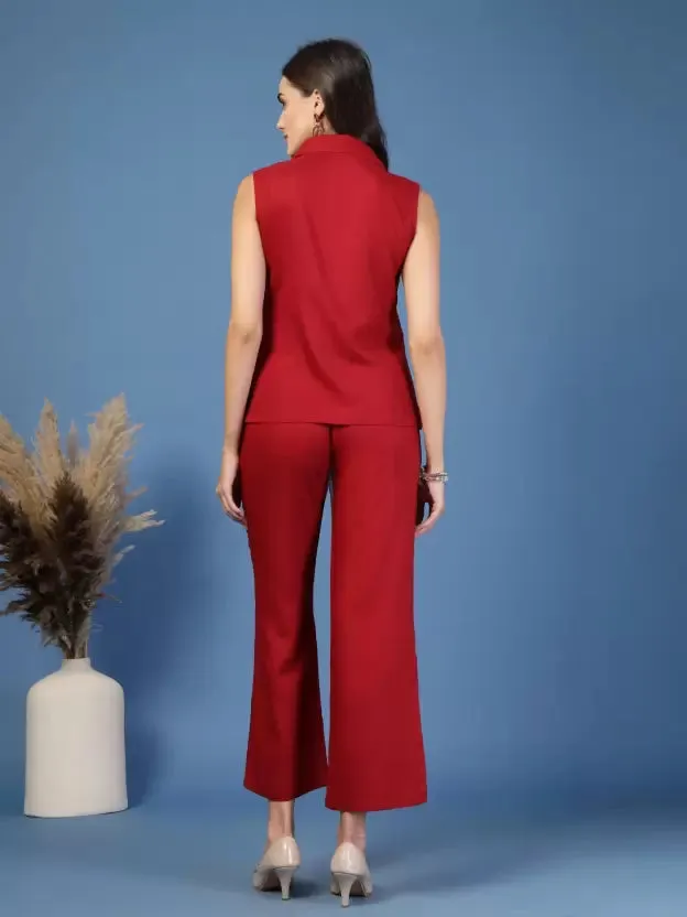 Stylish Red Sleeveless Co-ords