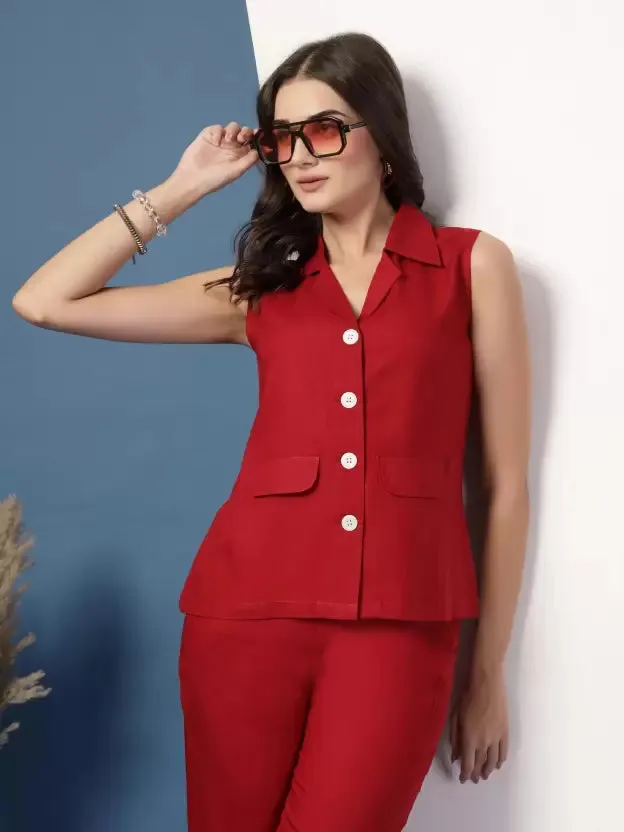 Stylish Red Sleeveless Co-ords
