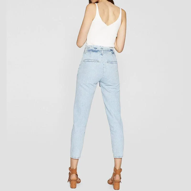 Summer High Waist Belt Denim Pegged Pants