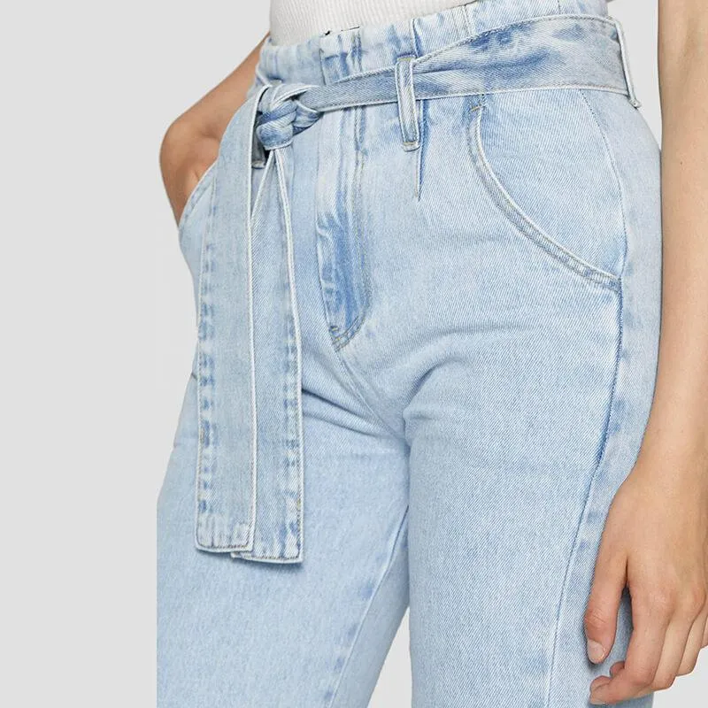 Summer High Waist Belt Denim Pegged Pants