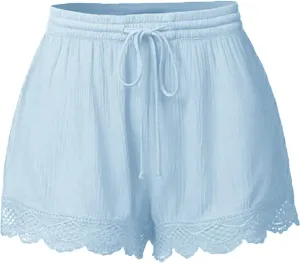 Summer Shorts for Women 2025 Trendy Causal Loose Pleated High Waisted Shorts Beach Lace Lounge Short Pants