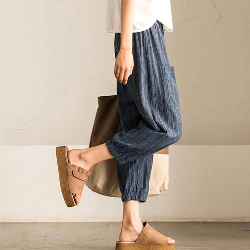 Summer Stripes Cropped Pegged Pants