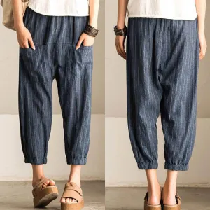 Summer Stripes Cropped Pegged Pants