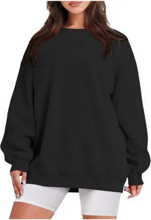 Sweatshirt for Women Solid Color Long Sleeve Crewneck Oversized Sweatshirt Loose Fit Cozy Pullover 2024 Fall Outfits