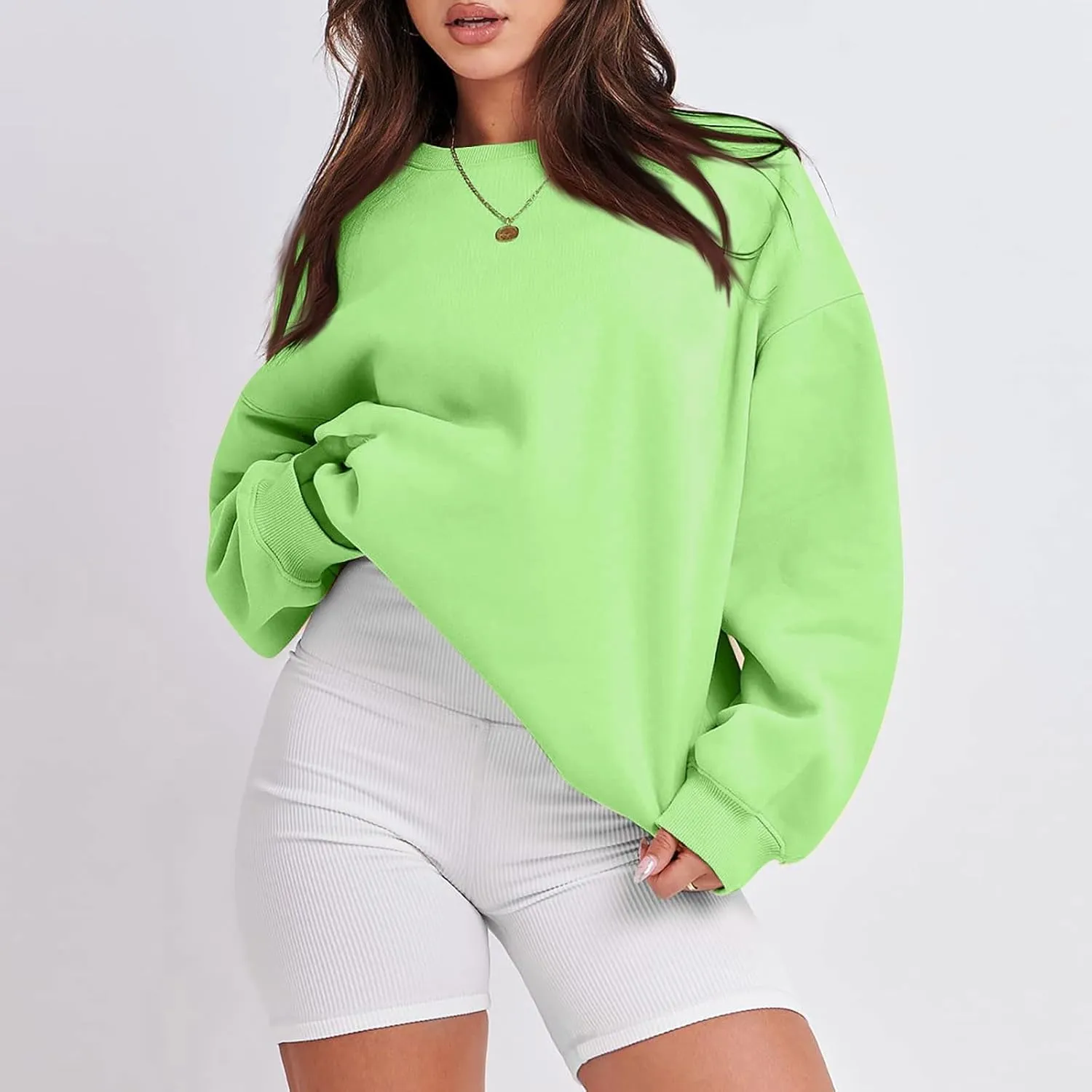 Sweatshirt for Women Solid Color Long Sleeve Crewneck Oversized Sweatshirt Loose Fit Cozy Pullover 2024 Fall Outfits