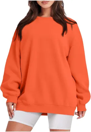 Sweatshirt for Women Solid Color Long Sleeve Crewneck Oversized Sweatshirt Loose Fit Cozy Pullover 2024 Fall Outfits