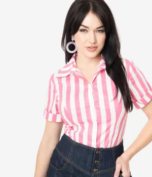 Unique Vintage Pink & White Stripe Mazzie Blouse