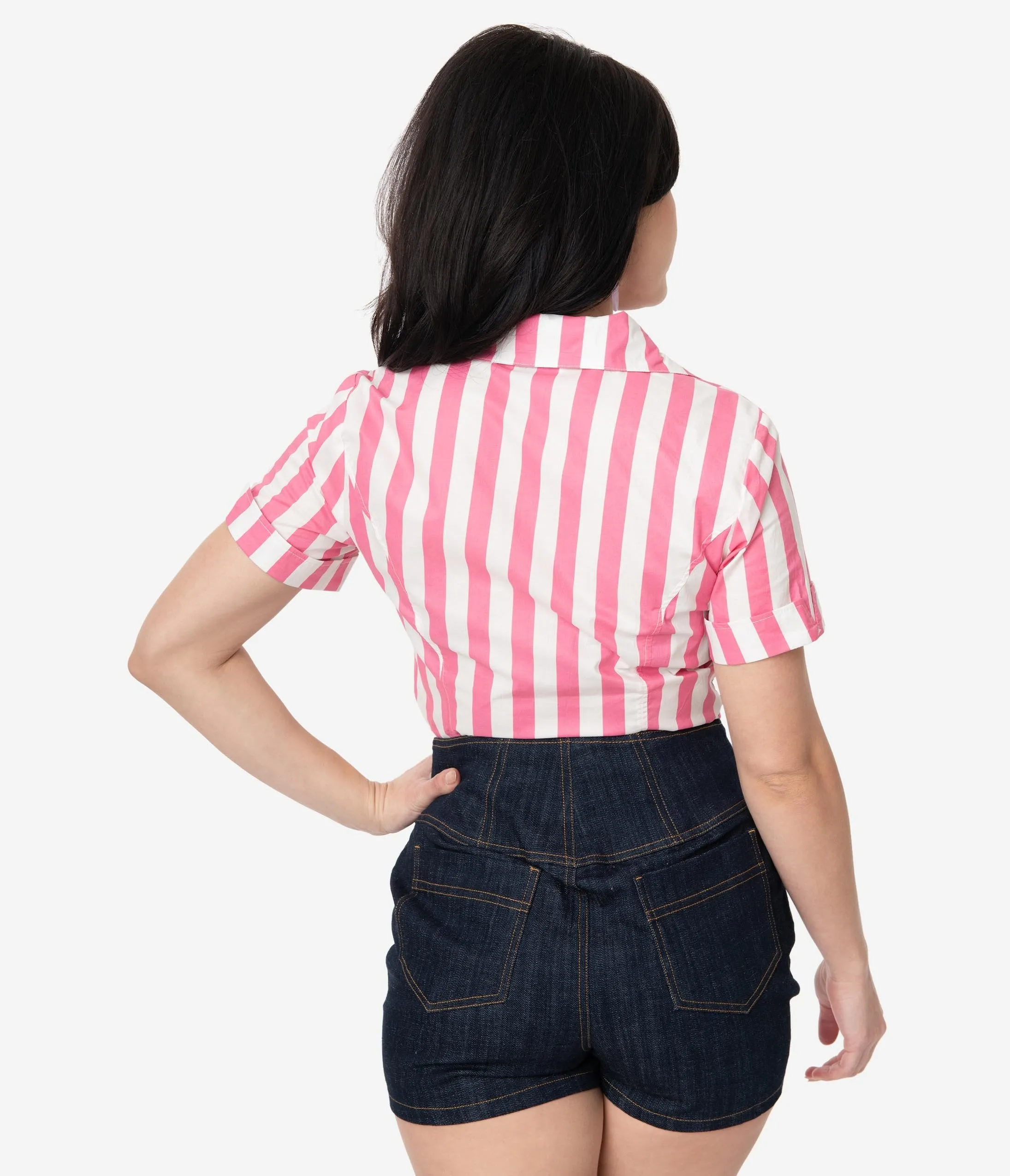 Unique Vintage Pink & White Stripe Mazzie Blouse