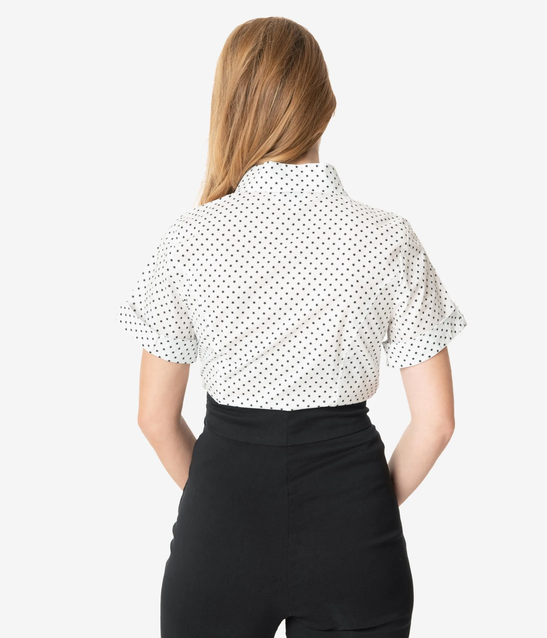 Unique Vintage White & Black Stars Mazzie Blouse