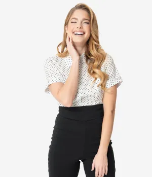 Unique Vintage White & Black Stars Mazzie Blouse
