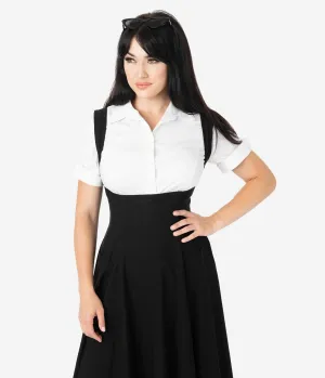 Unique Vintage White Cotton Short Sleeve Button Up Mazzie Blouse