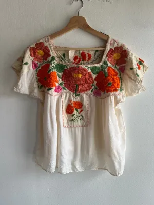 Vintage 1970s Embroidered Silk Blouse