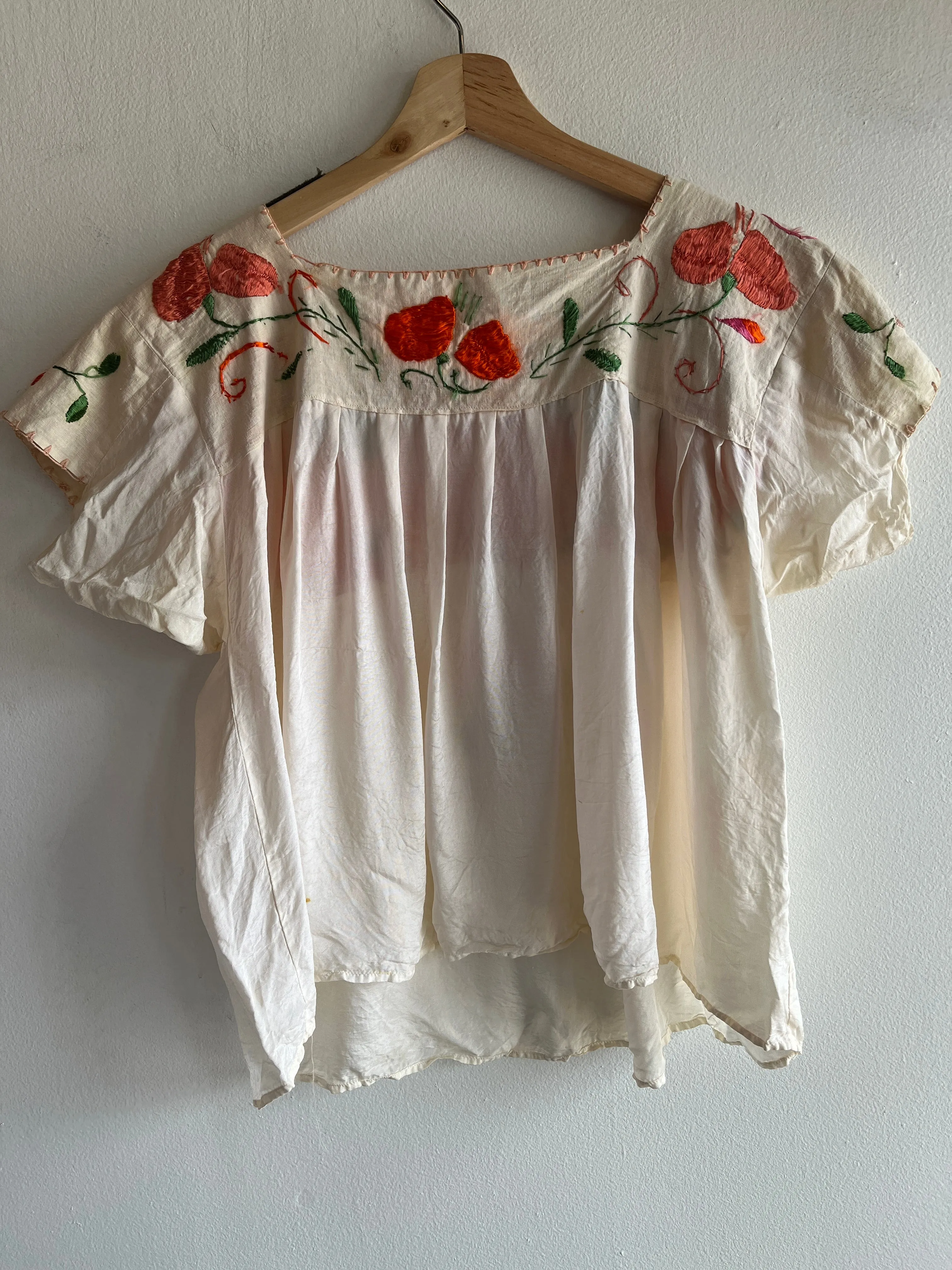 Vintage 1970s Embroidered Silk Blouse