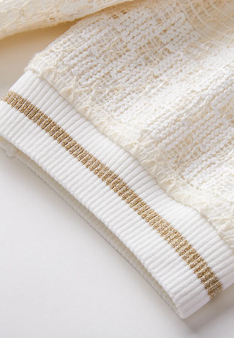 White Knit Pattern Polo Shirt