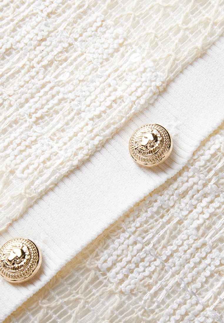White Knit Pattern Polo Shirt