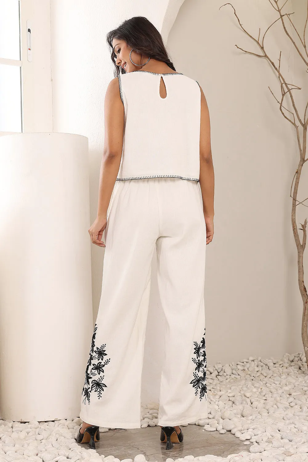 White linen Top & Pant Set
