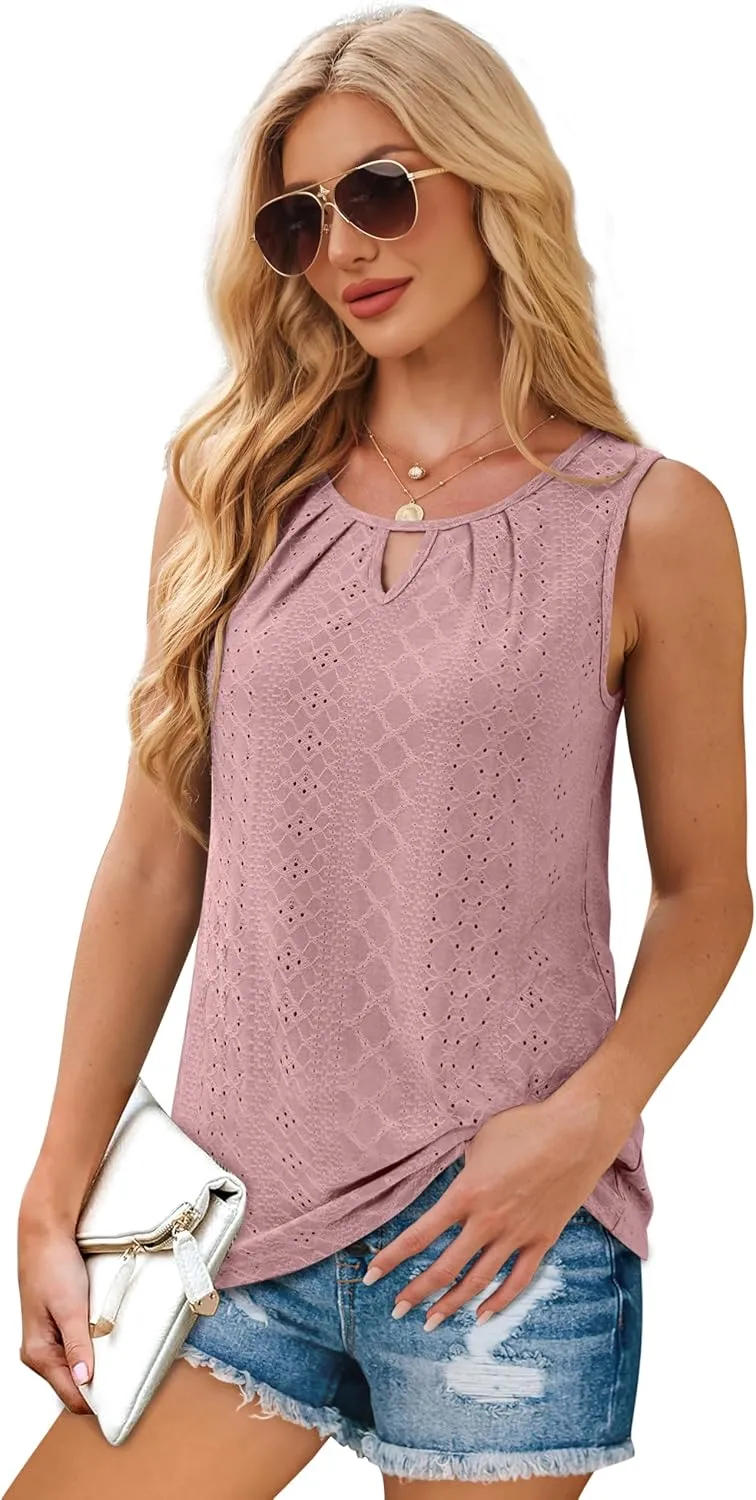 WIHOLL Womens Tank Tops Loose Fit Casual Sleeveless Tops Keyhole Neck Trendy Summer Tops Flowy Clothes Outfits 2025