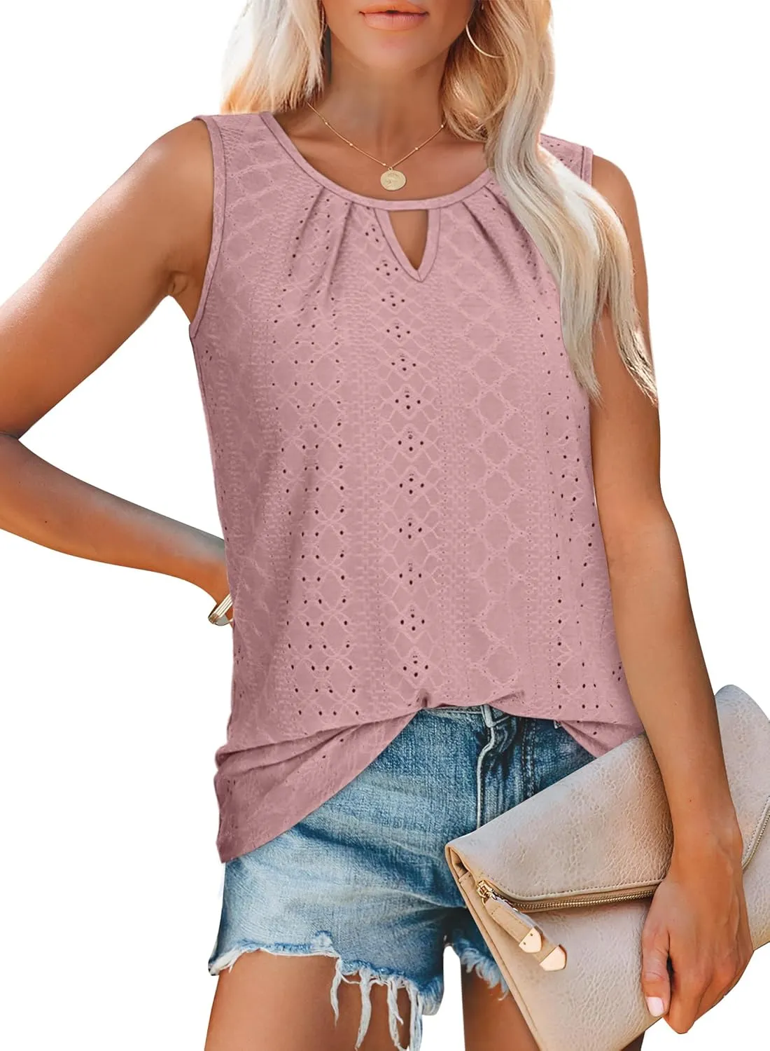 WIHOLL Womens Tank Tops Loose Fit Casual Sleeveless Tops Keyhole Neck Trendy Summer Tops Flowy Clothes Outfits 2025