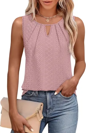 WIHOLL Womens Tank Tops Loose Fit Casual Sleeveless Tops Keyhole Neck Trendy Summer Tops Flowy Clothes Outfits 2025