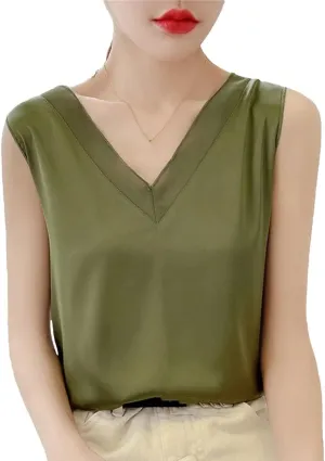 Women Silk Camisole Summer Satin V-Neck Thin Sleeveless Top Fashion Casual Bottoming Shirt