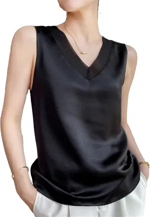 Women Silk Camisole Summer Satin V-Neck Thin Sleeveless Top Fashion Casual Bottoming Shirt