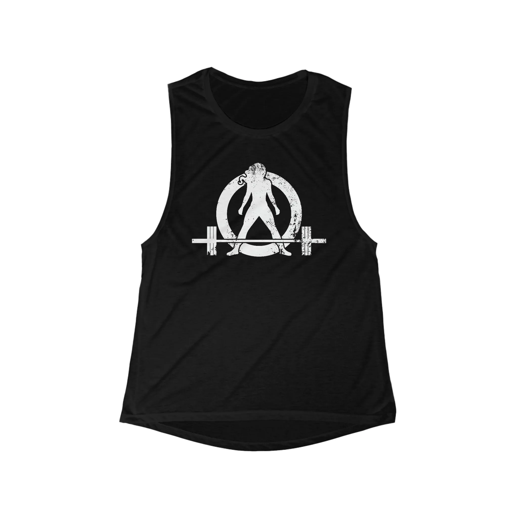 Women's Flowy Scoop Muscle Tank - White Distressed Logo