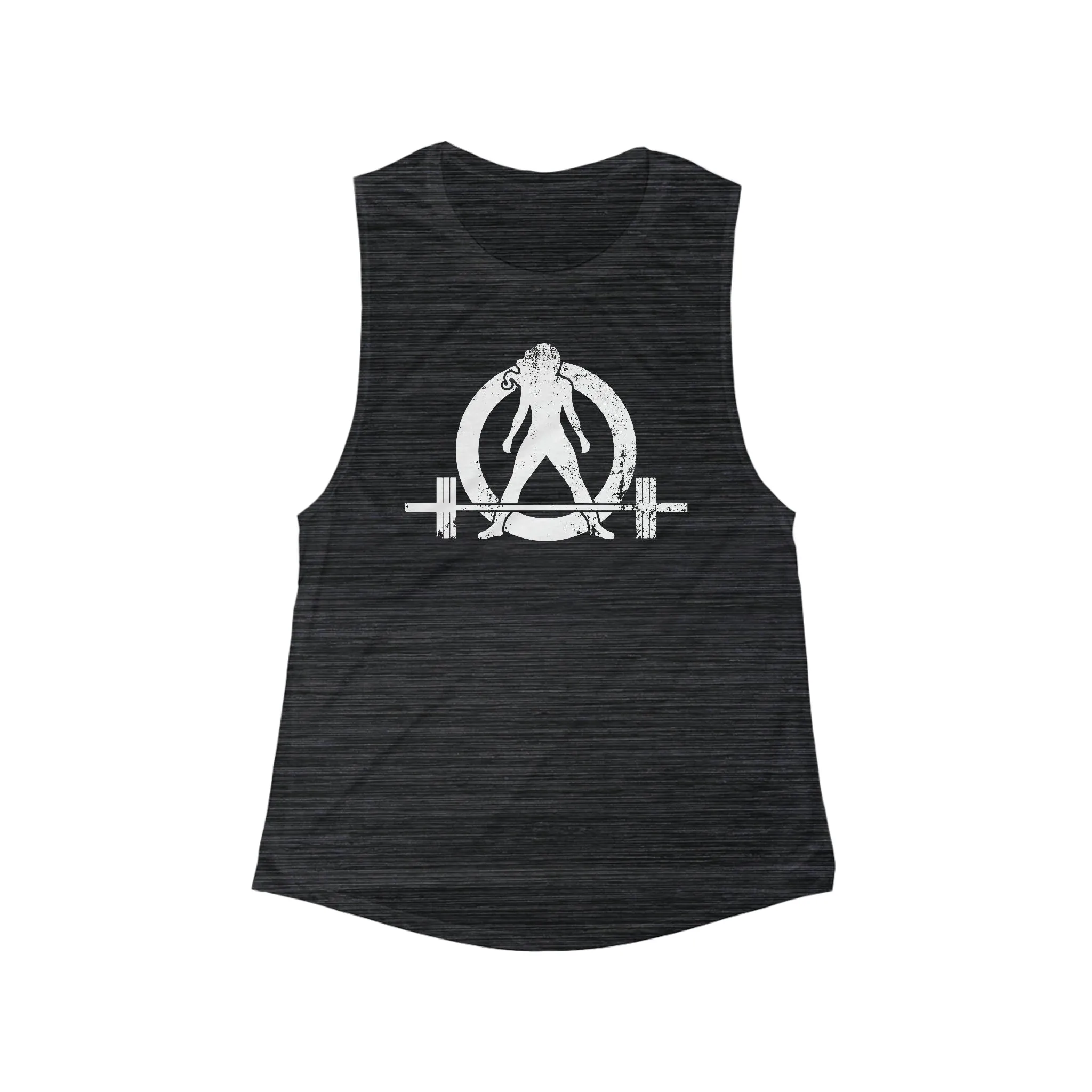 Women's Flowy Scoop Muscle Tank - White Distressed Logo