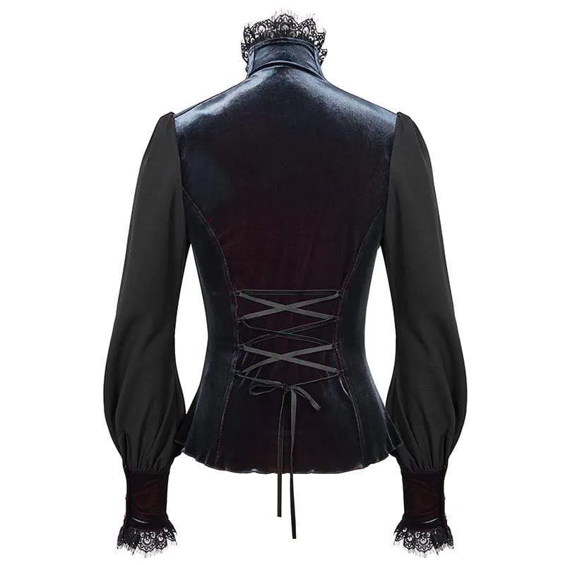 Women's Gothic Puff Sleeved Lace Splice Shirt