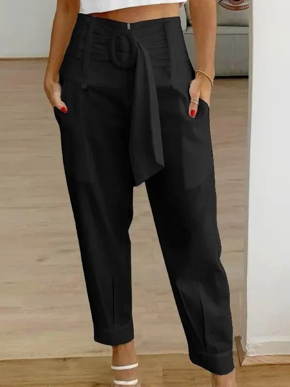 Women’s Linen Cropped Pants with Pockets and Belt