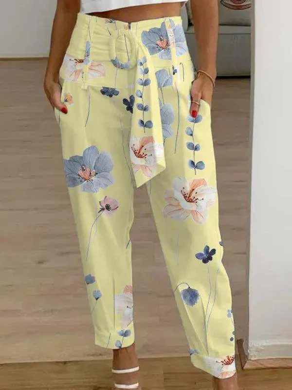Women’s Linen Cropped Pants with Pockets and Belt