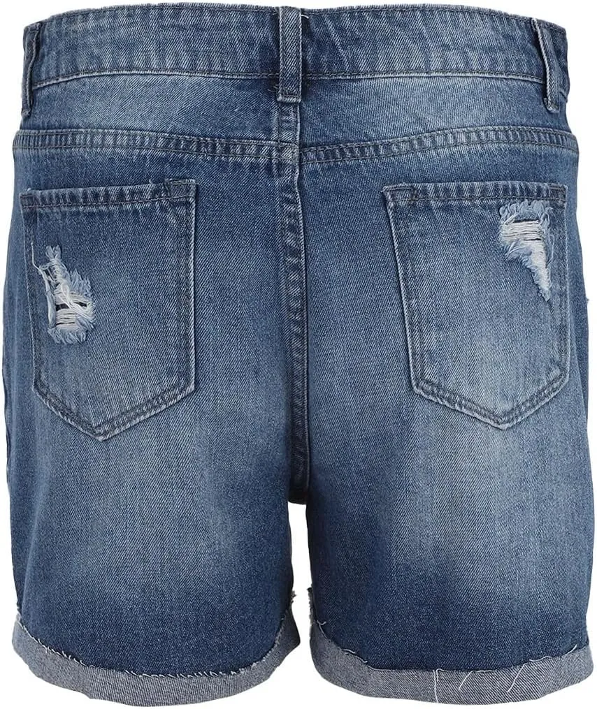 Women's Ripped Denim Shorts High Waist Distressed Sexy Jean Shorts Casual Outdoor Rolled Short Jeans with Pockets