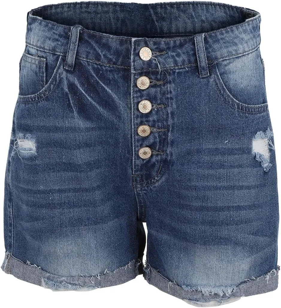 Women's Ripped Denim Shorts High Waist Distressed Sexy Jean Shorts Casual Outdoor Rolled Short Jeans with Pockets