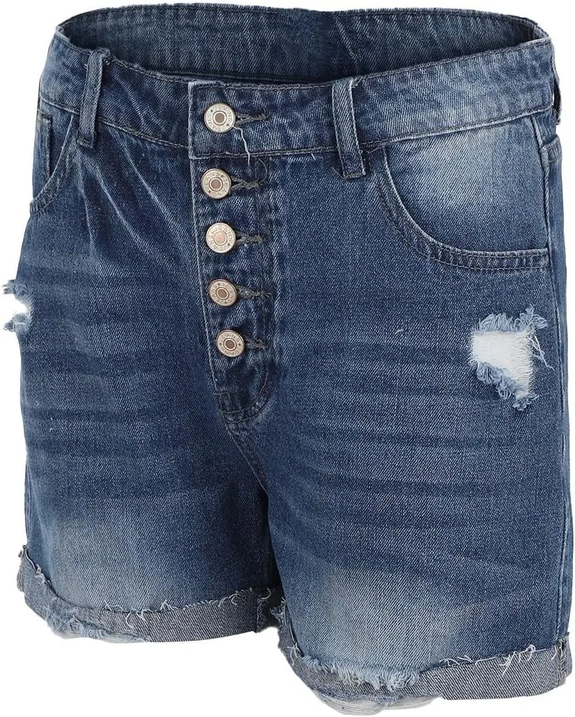 Women's Ripped Denim Shorts High Waist Distressed Sexy Jean Shorts Casual Outdoor Rolled Short Jeans with Pockets