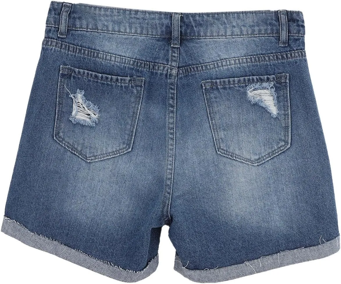 Women's Ripped Denim Shorts High Waist Distressed Sexy Jean Shorts Casual Outdoor Rolled Short Jeans with Pockets