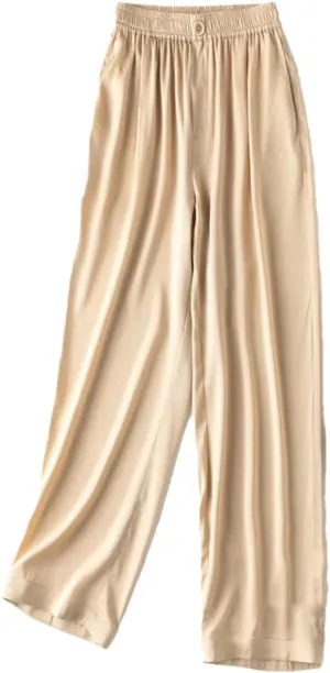 Women's Spring Mulberry-Silk Harem Pants - 100% Natural 20MM Silk Satin Pants Cool Casual Trousers