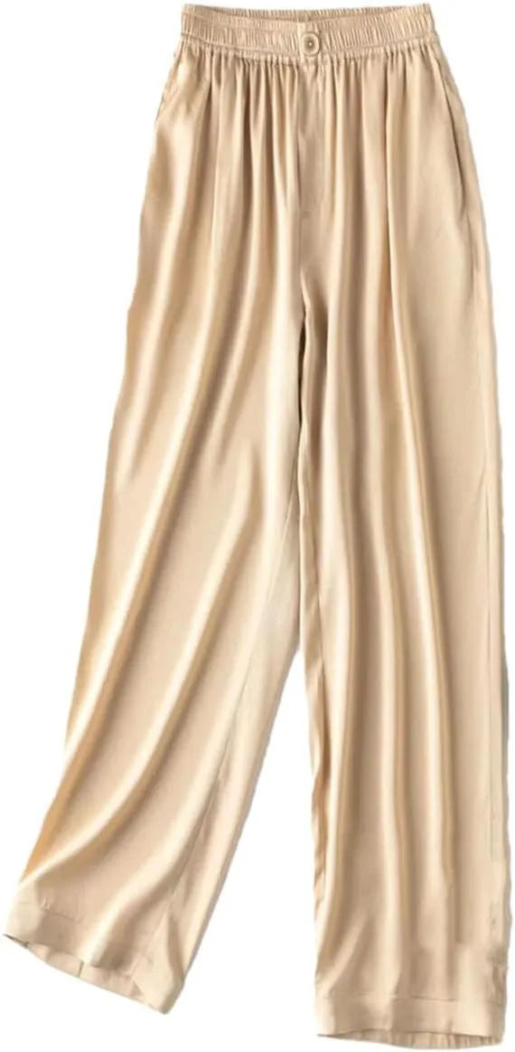 Women's Spring Mulberry-Silk Harem Pants - 100% Natural 20MM Silk Satin Pants Cool Casual Trousers