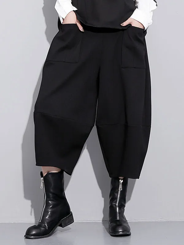 xakxx Casual High Waisted Loose Wide Leg Black Harem Pants