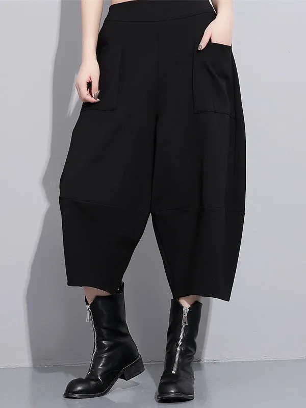 xakxx Casual High Waisted Loose Wide Leg Black Harem Pants
