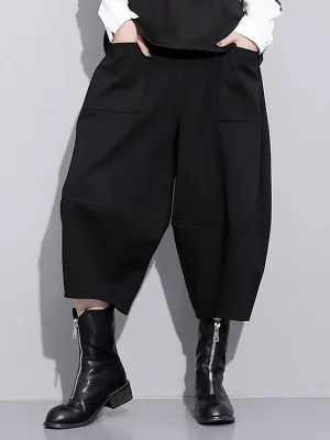xakxx Casual High Waisted Loose Wide Leg Black Harem Pants