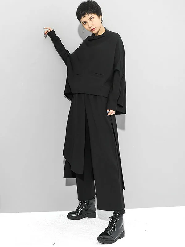 xakxx Irregularity Elastic Waist Wide Leg Solid Color Pants