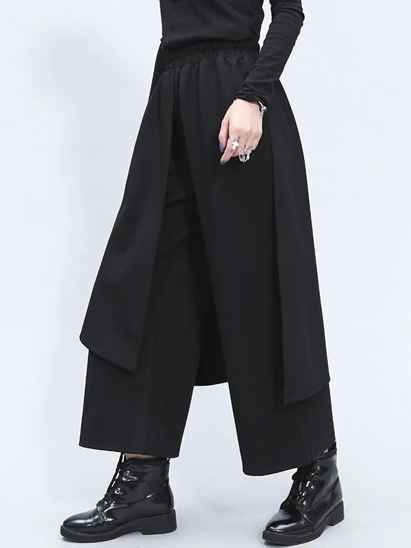 xakxx Irregularity Elastic Waist Wide Leg Solid Color Pants